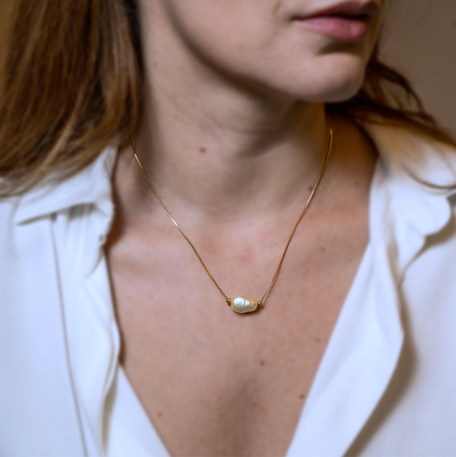 Colar Pérola Barroca Dourado