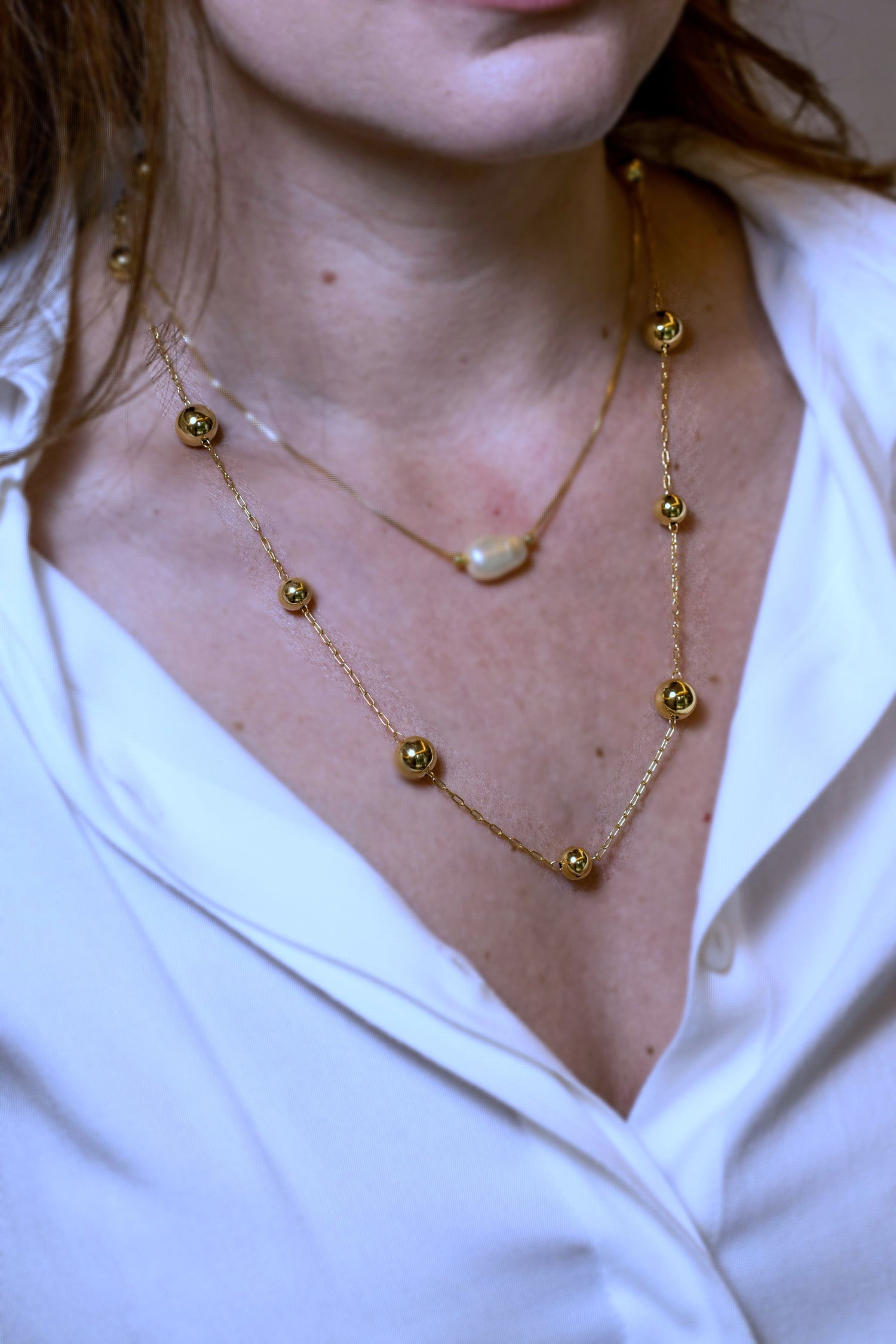 Colar Esferas Longo Dourado