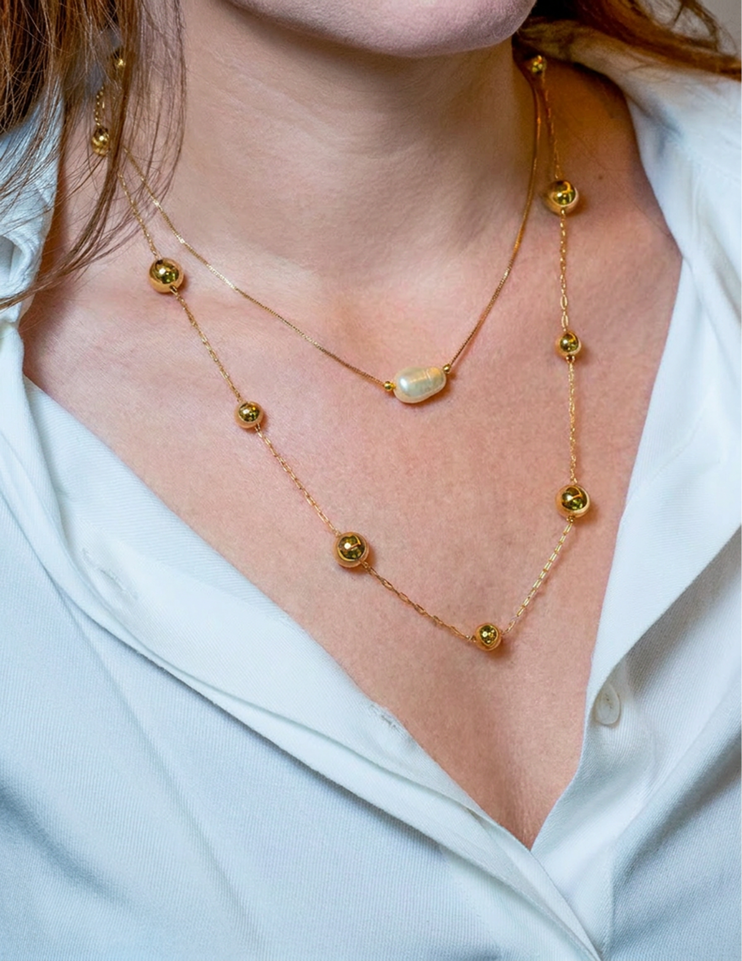 Colar Esferas Longo Dourado