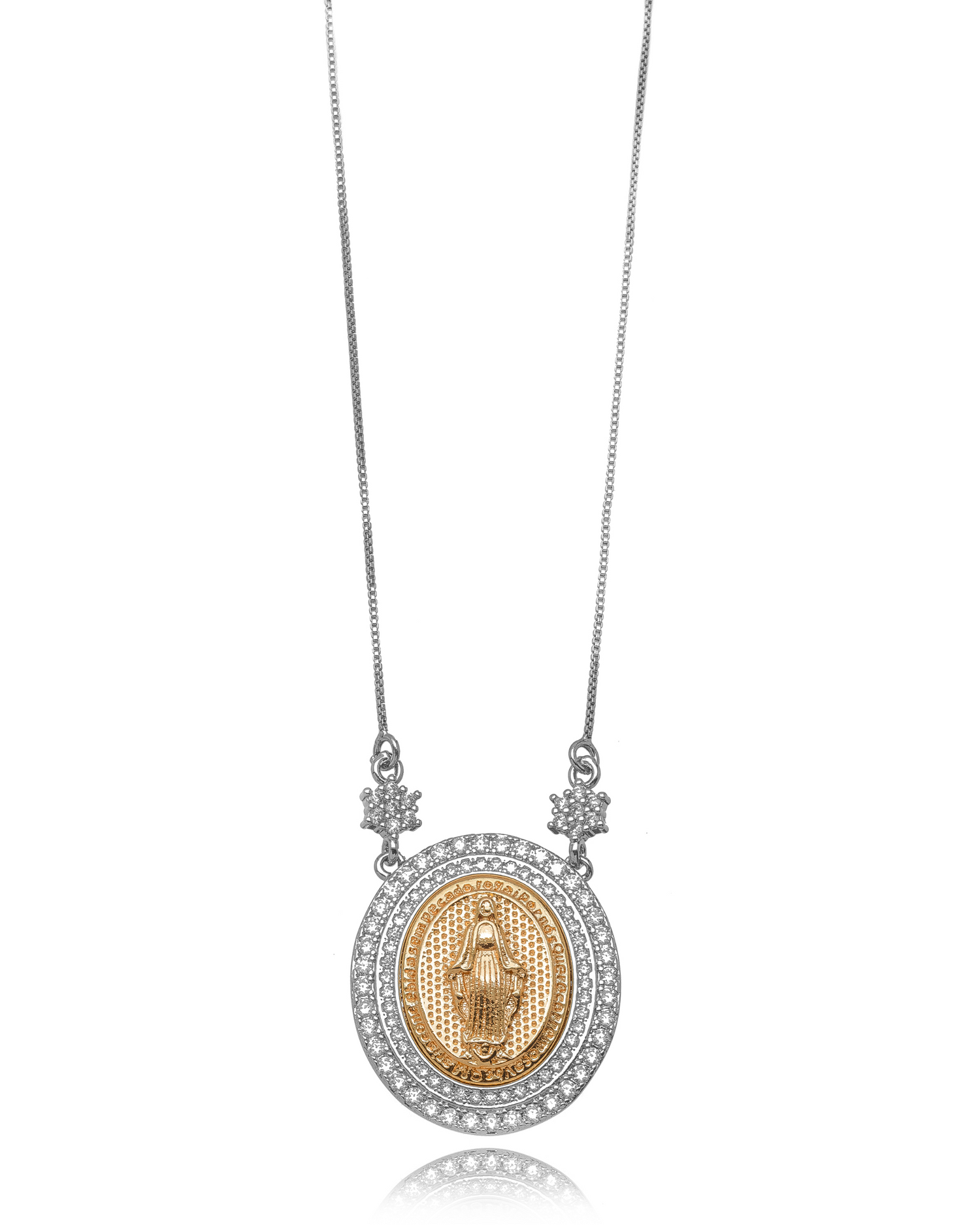Colar Medalha Nossa Senhora Microzircônia Bicolor