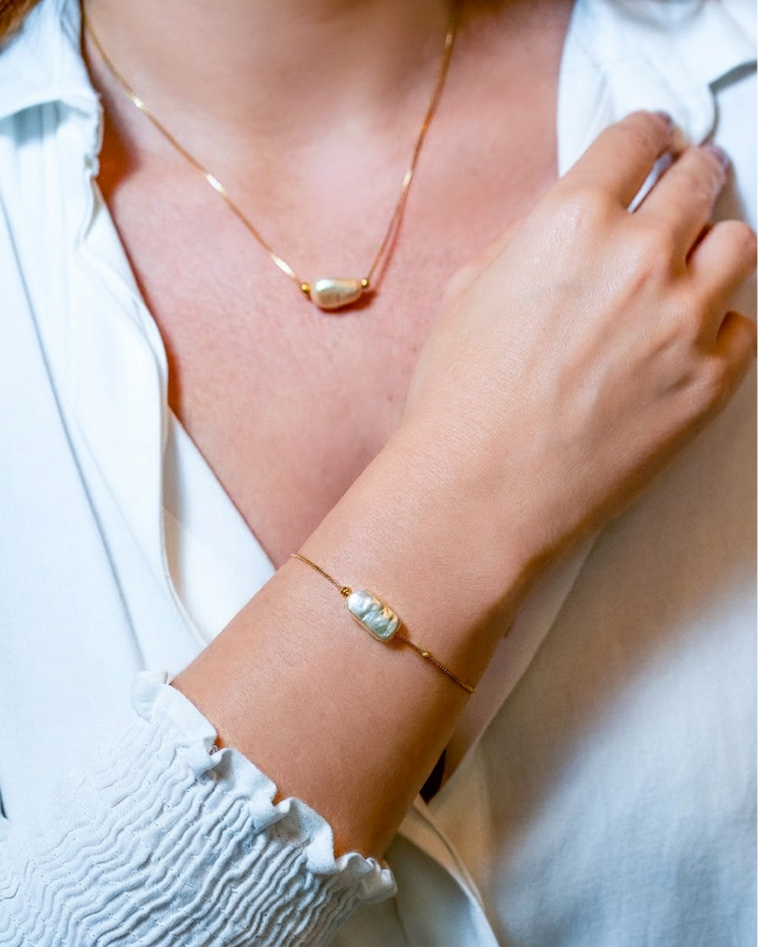 Pulseira Pérola Barroca Dourado