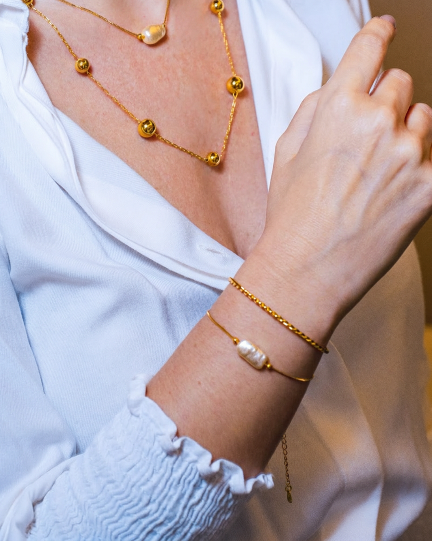 Pulseira Pérola Barroca Dourado