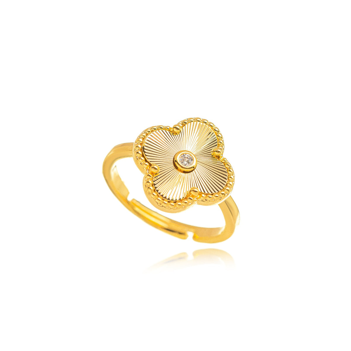 ANEL TREVO MICRO ZIRCÔNIA OURO AJUSTÁVEL