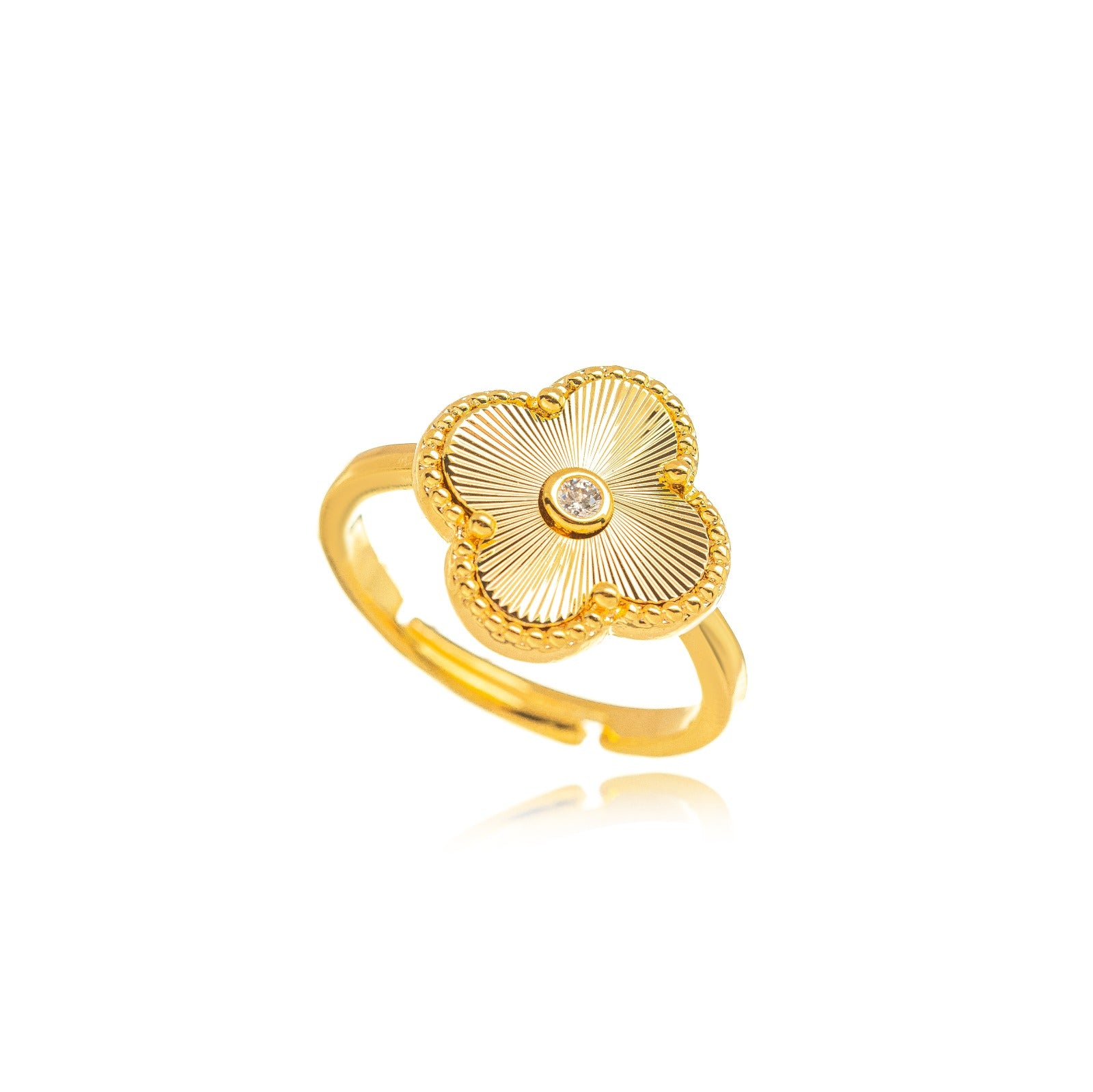 ANEL TREVO MICRO ZIRCÔNIA OURO AJUSTÁVEL