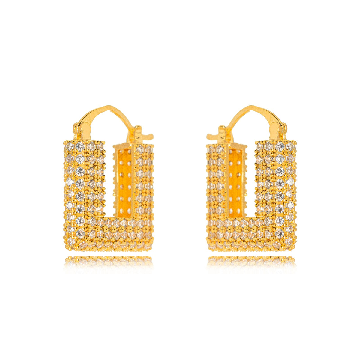 BRINCO BOLD ARGOLA QUADRADA CRAVEJADA OURO