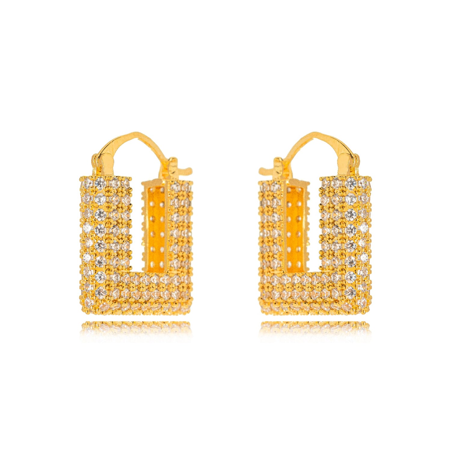 BRINCO BOLD ARGOLA QUADRADA CRAVEJADA OURO