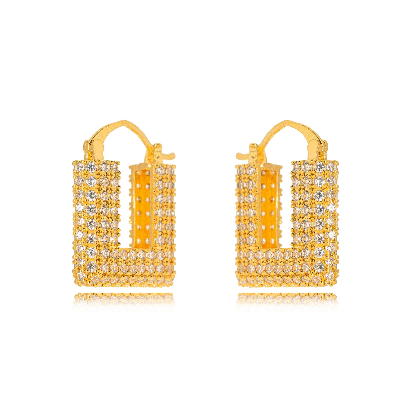 BRINCO BOLD ARGOLA QUADRADA CRAVEJADA OURO