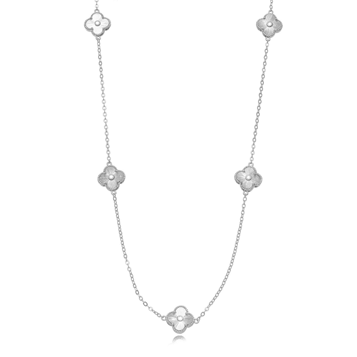 COLAR LONGO TREVO MICRO ZIRCÔNIA RÓDIO