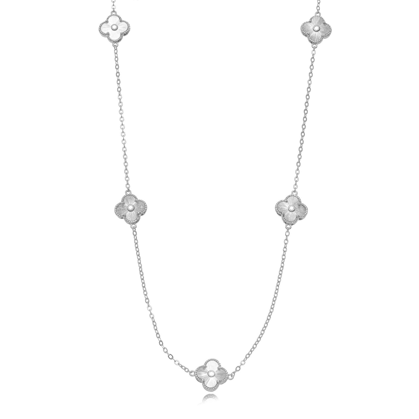 COLAR LONGO TREVO MICRO ZIRCÔNIA RÓDIO